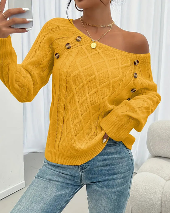 Sweater Ensfarvet Raglanærme Spænde Kablestrik