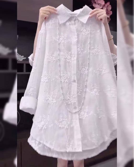 Skjorte Ensfarvet Broderet Drop Skulder