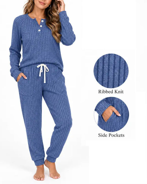 Sæt Henley Krave Pinstribe Strikket