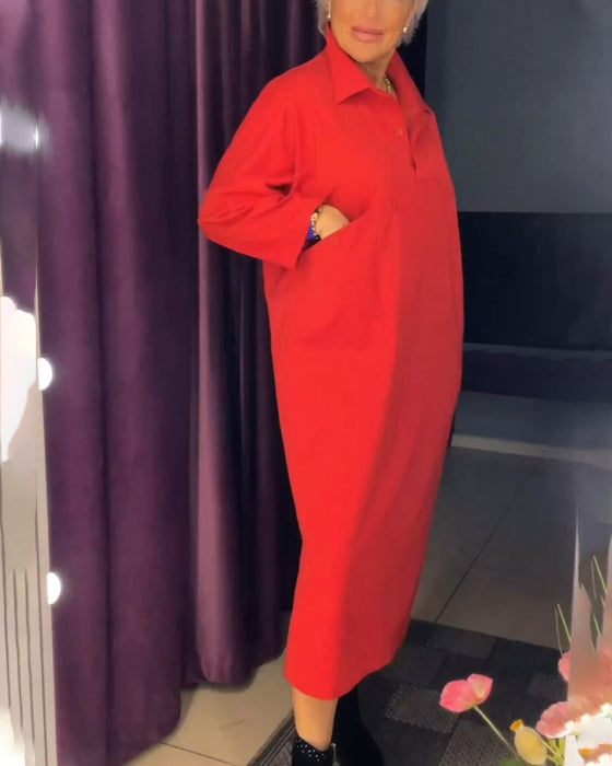 Lang kjole med lommer og skjortekrave