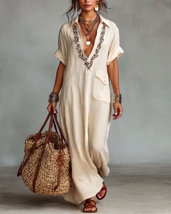 Kjole Dyb V-Hals Print Casual Maxi