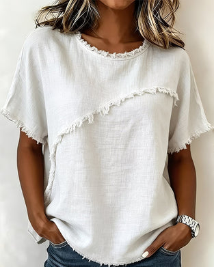 Bluse Casual Rund Hals Korte Ærmer