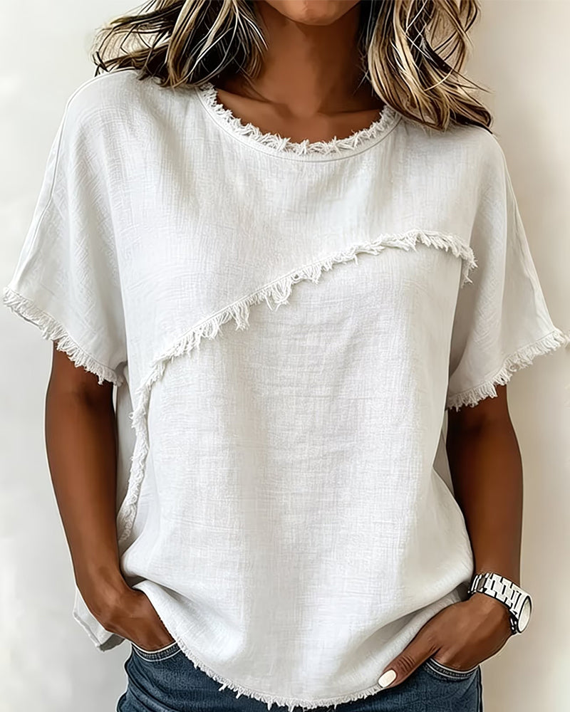 Bluse Casual Rund Hals Korte Ærmer