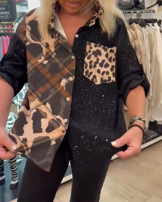 Skjorte Krave Lomme Patchworktryk