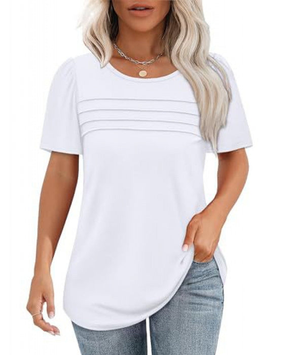 T-Shirt Plisseret Løs Rund Hals Kortærmet