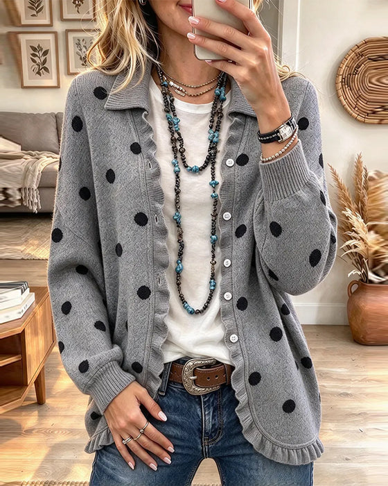 Cardigan Revers Rysjer Prikket
