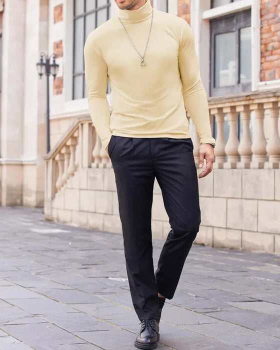 Bluse Høj Hals Slim Fit Solid Herre