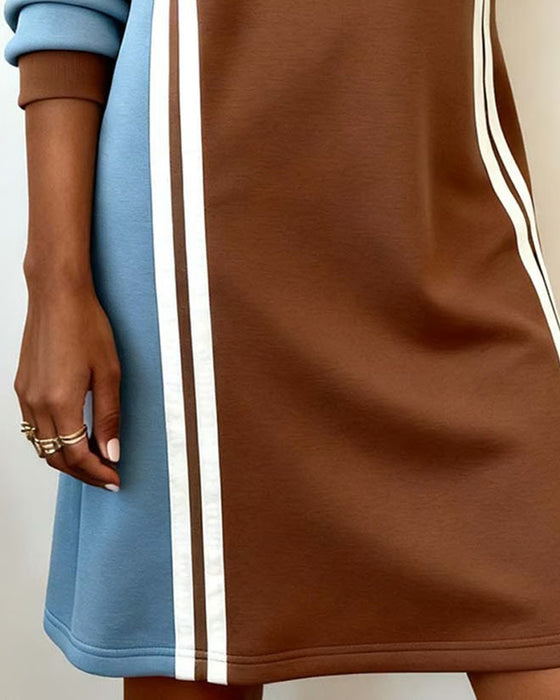 Kjole Langærmede Farveblok Rund Hals Lige