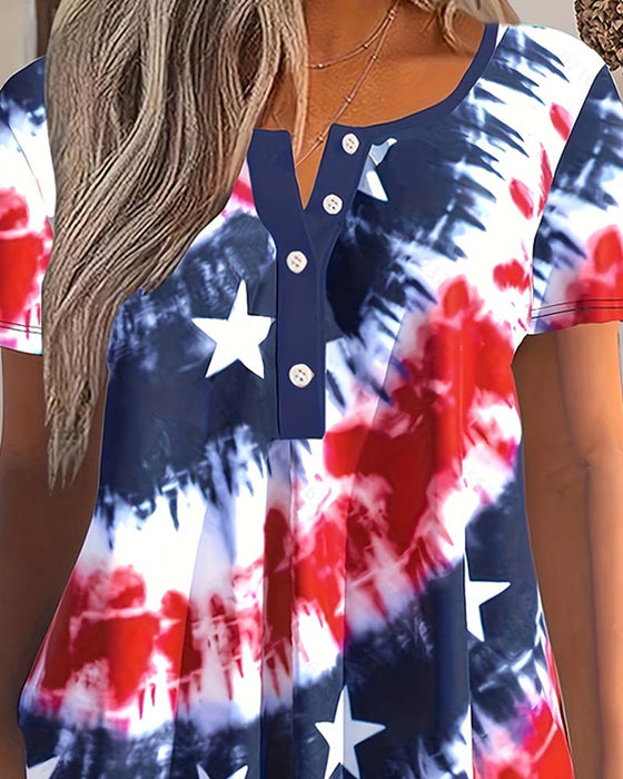 Bluser Tie-Dye Henley Kortærmet