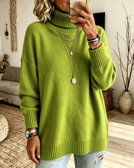 Pullover Høj Hals Løs