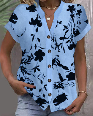 Shirt afslappet trykt V-hals kort ærme