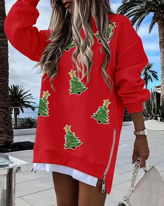 Kjole Juletræ Tryk Sidelukning Sweatshirt