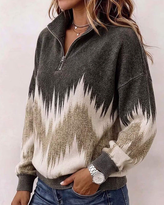 Sweatshirt Krave Lynlås Farveblok Løs Pasform
