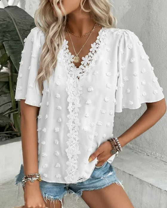 Bluse Sammenføjet Jacquard Flæseærme