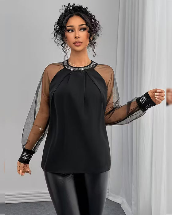 Bluse Varm Rinsten Mesh Langærmede Modne