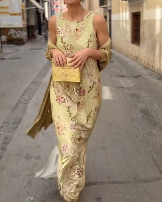 Sæt Ærmeløs Maxi Kjole + Matchende Cardigan