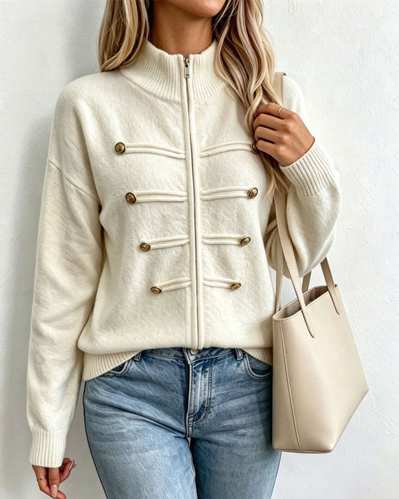 Cardigan Mandarin Krave Mode Lynlås Strikket