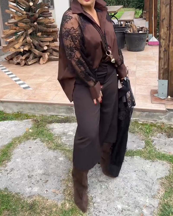 Sexet Skjorte Med Patchworkdetaljer Og Krave