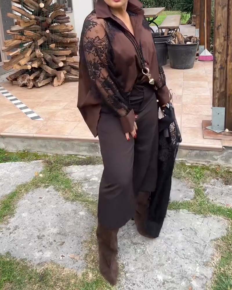 Sexet Skjorte Med Patchworkdetaljer Og Krave