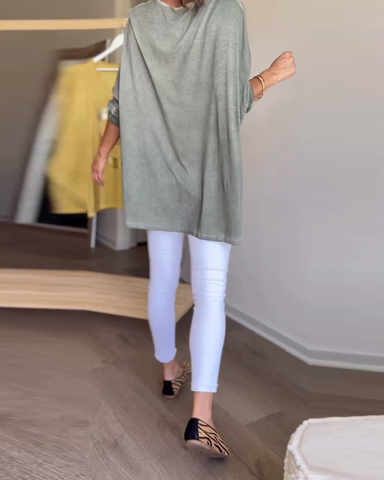 Langærmet top med rund hals og skriftmotiv