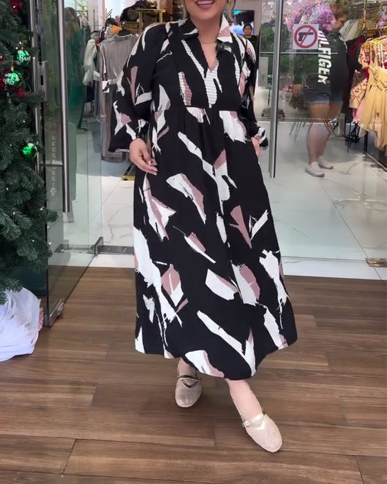 Kjole V-Hals Trykt Langærmet