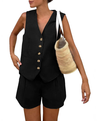 Sæt V-Udskæring Enkeltradet Tanktop Shorts