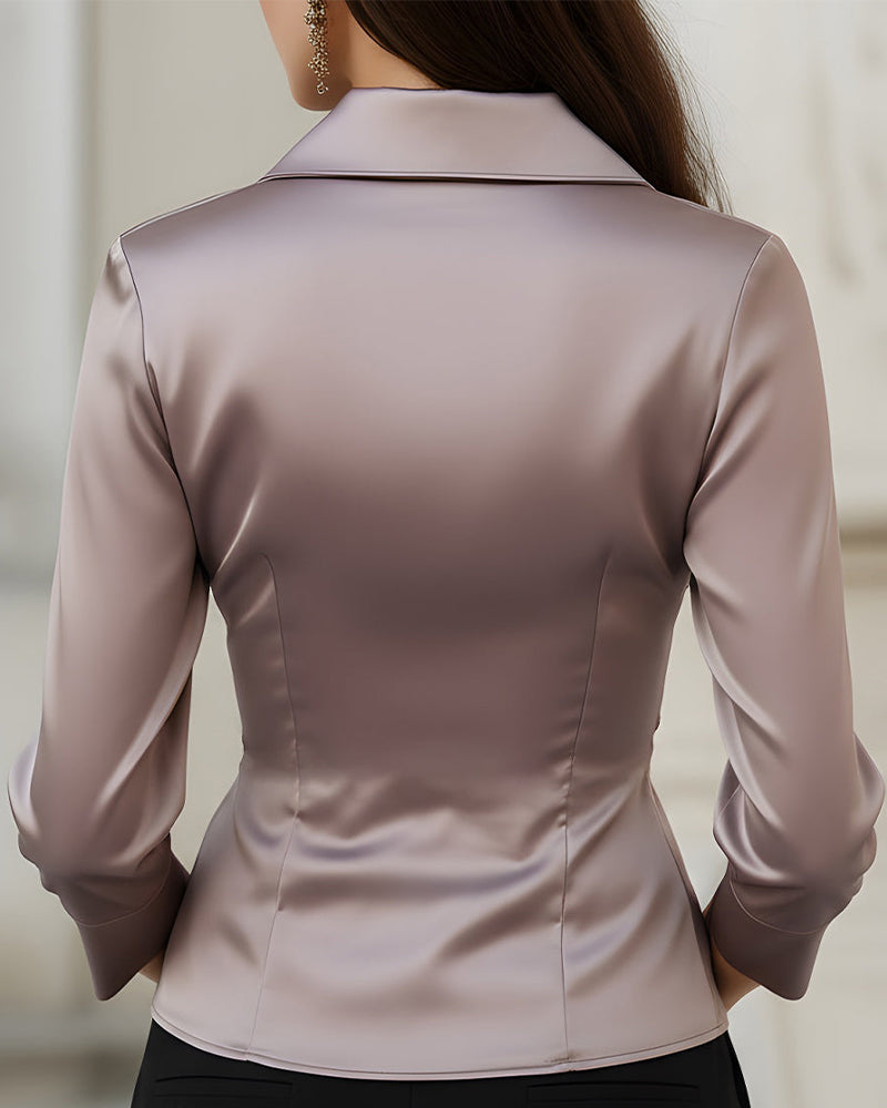 Skjorte Elegant Skråknappet Med Krave