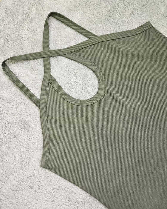Cami Top Halter Hals Udhulet Ribbet