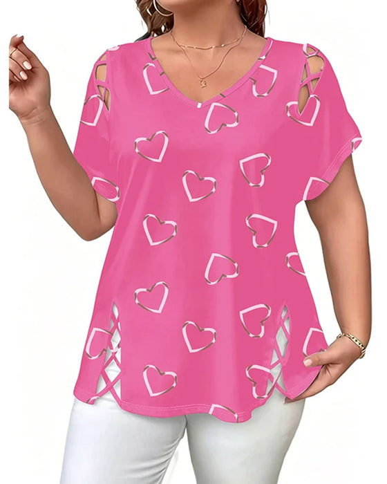 T-Shirt Hjertemønster Gennembrudt Kortærmet