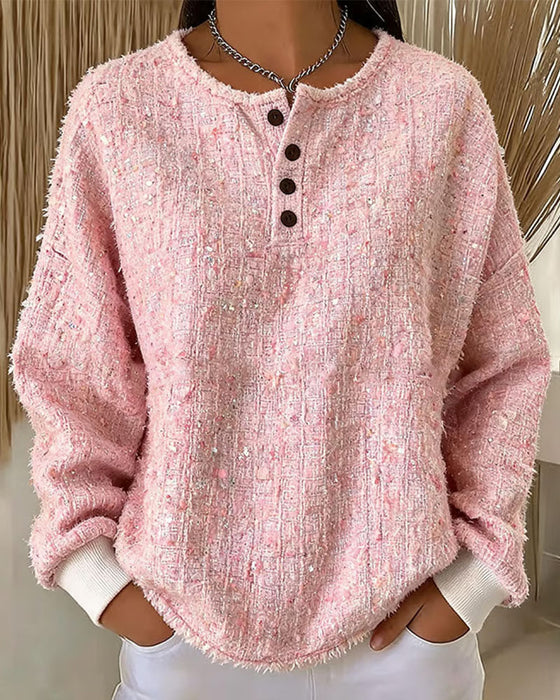 Sweatshirt Tweed Henley Krave Knapning