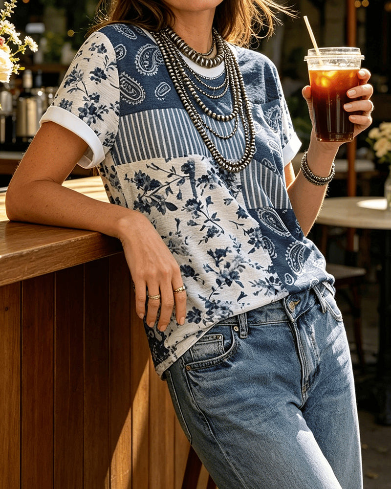 T-Shirt Rundhalset Uregelmæssig Blomstret