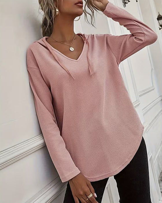 Bluse V-Hals Hoodie Uregelmæssig
