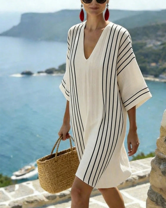 Kjole Off White Sort Stribe V Hals