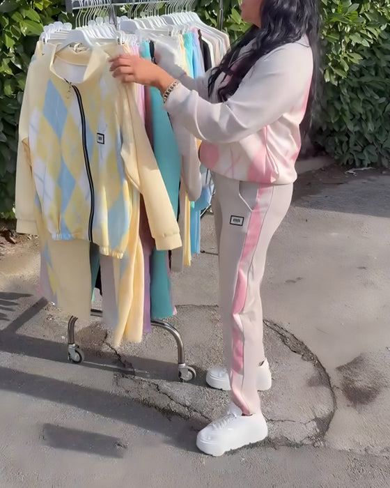 Todelt Sæt Ternet Top Med Lynlås Og Bukser