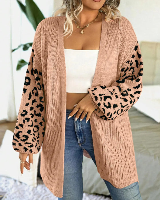 Cardigan Leopardprint Lang Ærme Patchwork