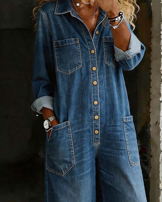 Jumpsuit Cowboy Afslappet Løs Stor Lomme
