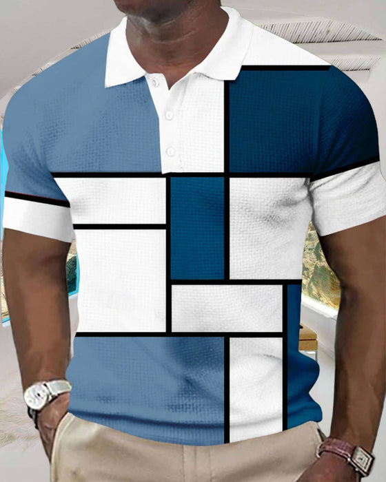 En Polo-T-shirt Med Fargeblok og Vaffelmønster