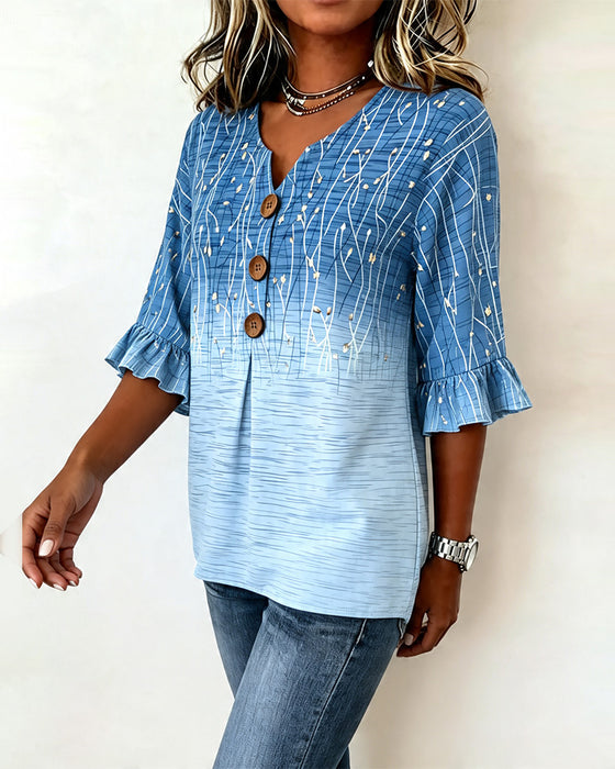 Bluse Trykt Rynket