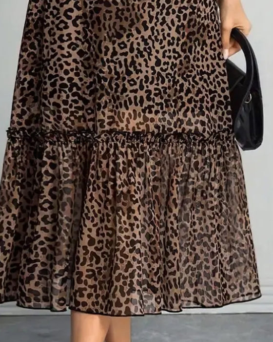 Kjole Leopard Mock Hals Mesh Midi