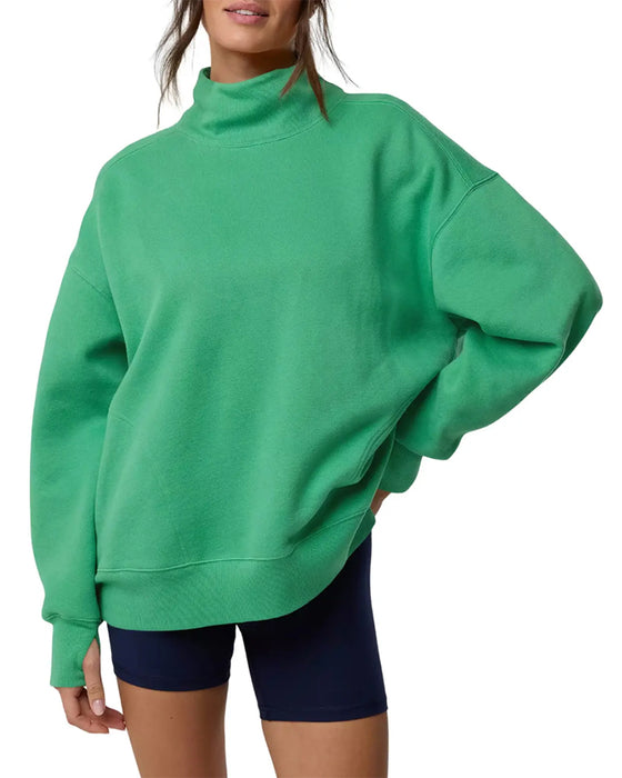 Sweatshirt Høj Hals Droppet Skulder Ensfarvet