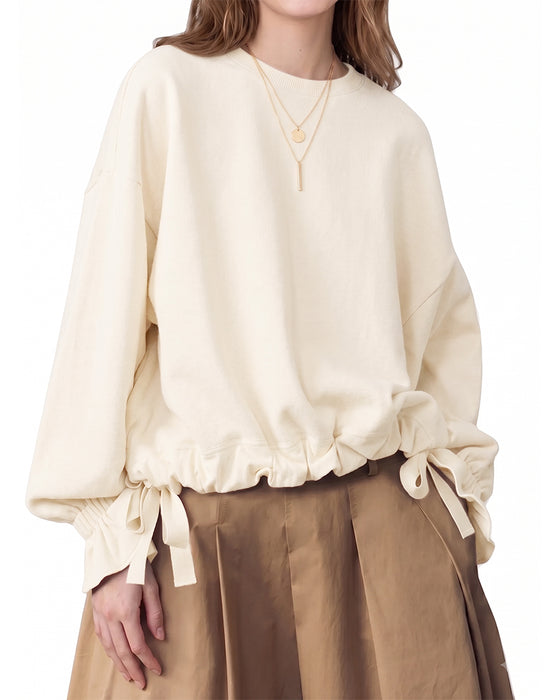 Sweatshirt Rund-Hals Rynke Bind Elastisk