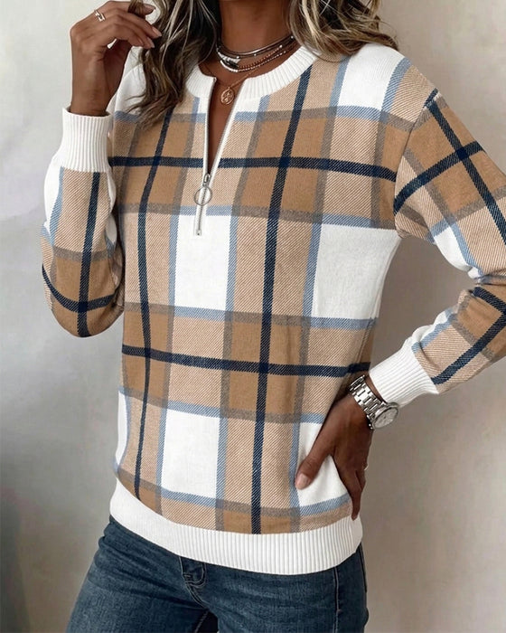 Sweatshirt Ternet Halvlynelås Rund Hals Pullover