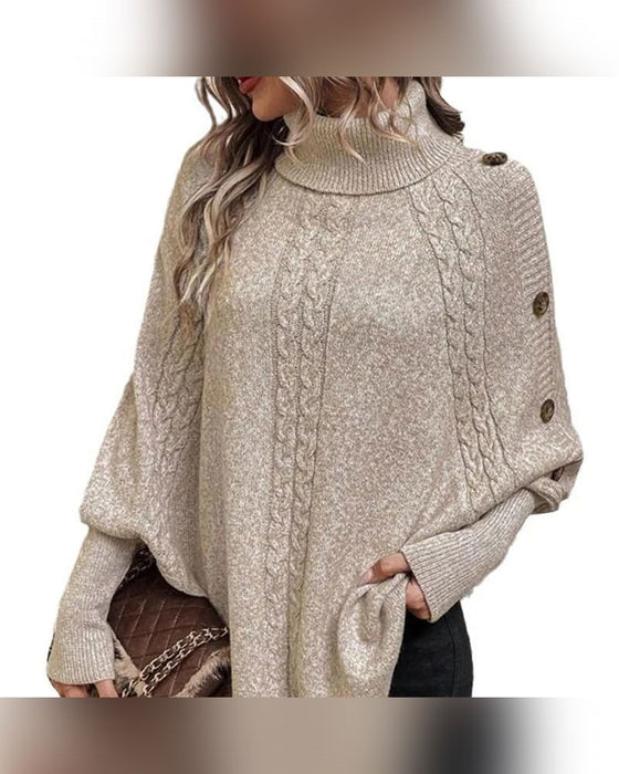 Pullover Turtleneck Uregelmæssig Flet Knap