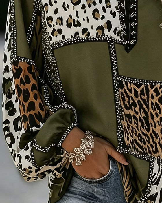 Bluse Leopard Farveblok