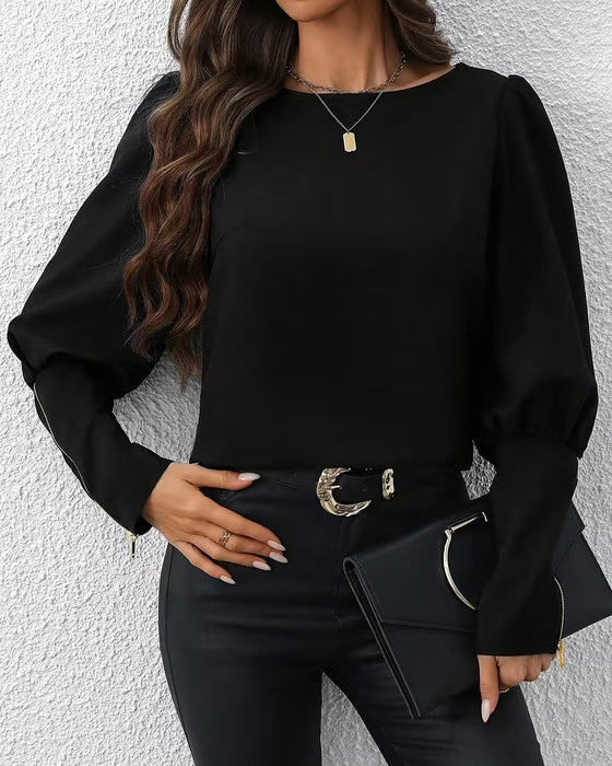 Bluse Lynlås Bobleærmer