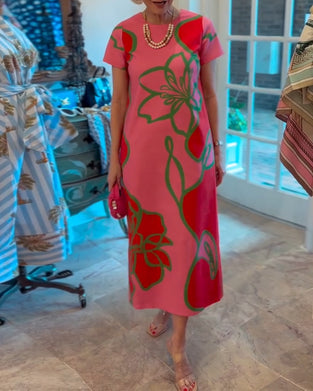 Kjole Farveblokeret Blomsterprint Lige