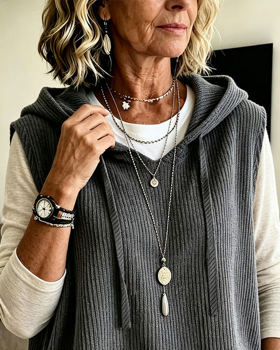 Tanktop Med Hætte Ribbet Snøre Pullover