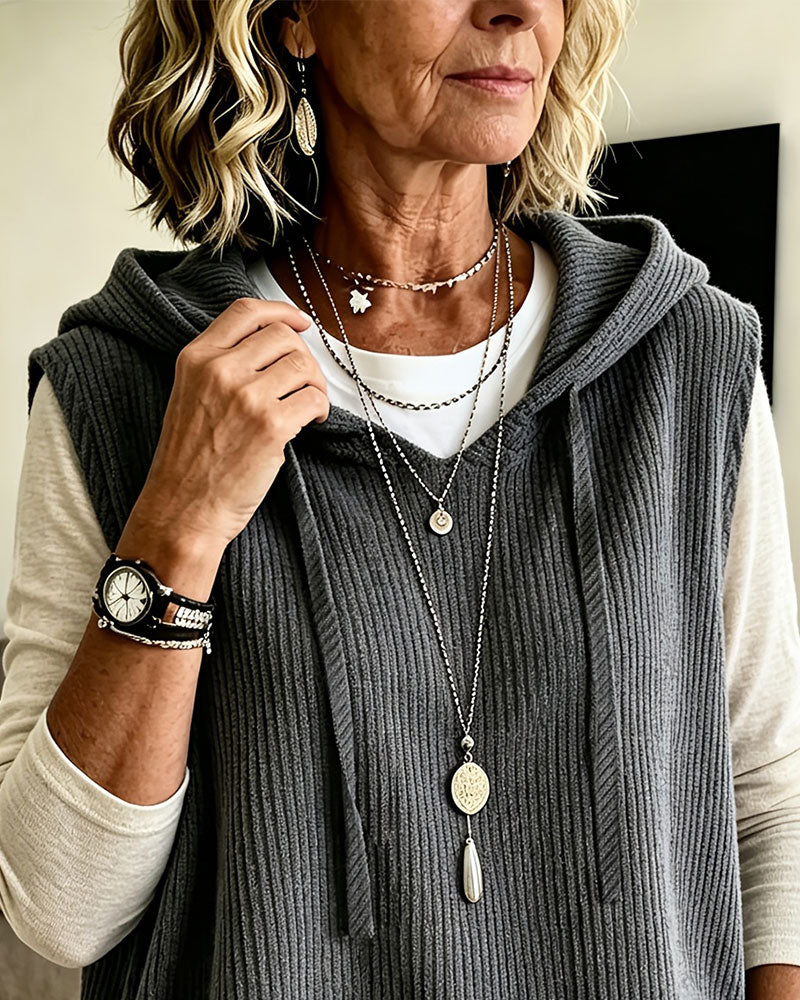 Tanktop Med Hætte Ribbet Snøre Pullover