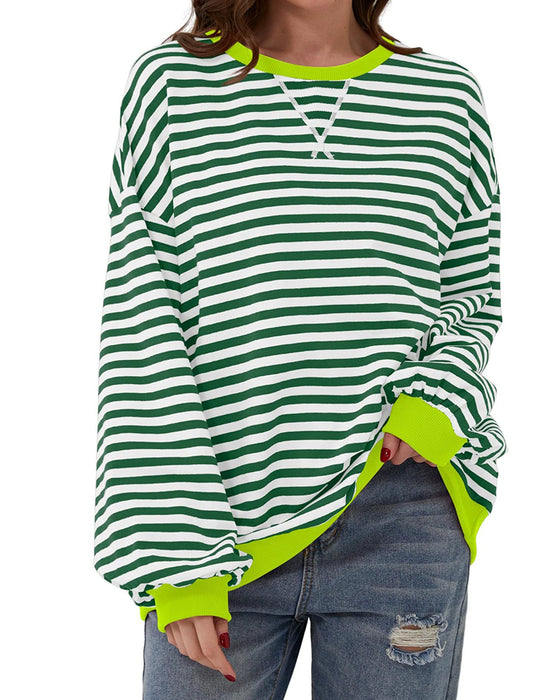 T-Shirt Stribet Rund Hals Farveblok