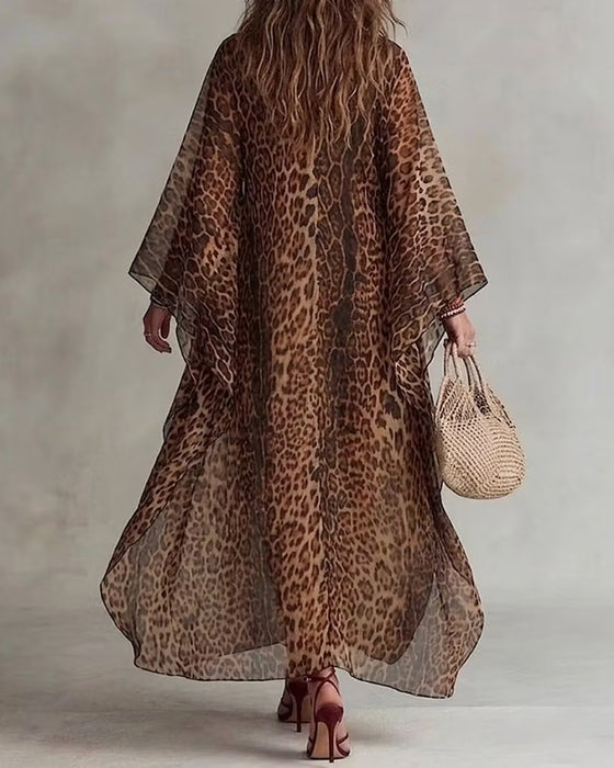 Kjole V-Hals Leopard Fuld-Nederdel